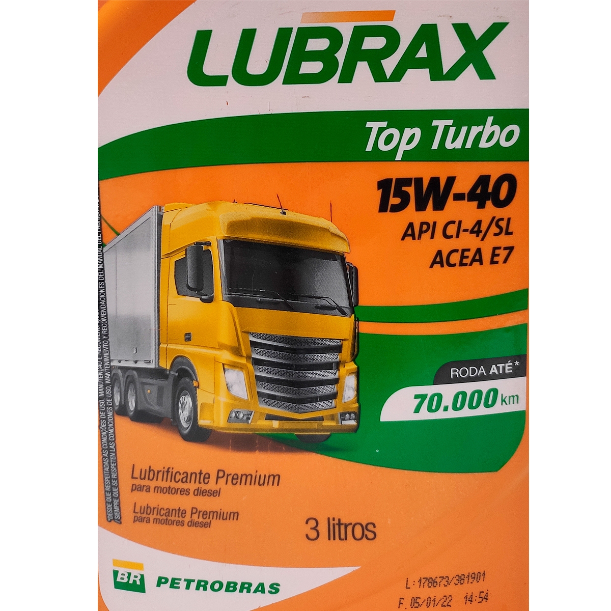 Óleo Motor Diesel 15W40 Top Turbo LUBRAX BR PETROBRAS - 20 Litros